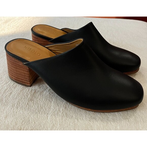 NISOLO All-Day Heeled Mule Black Smooth Leather Closed Toe Women's Size 7 NEW - Picture 8 of 11